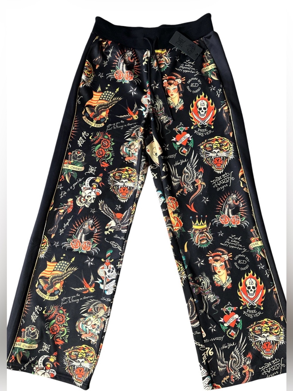 Ed Hardy Black Tattoo-Print Track Pants. Size Small. 28”-30” Waist 30” Inseam